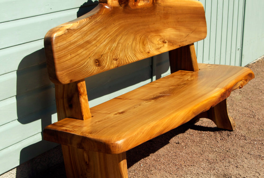 6ft carved burr elm bench
