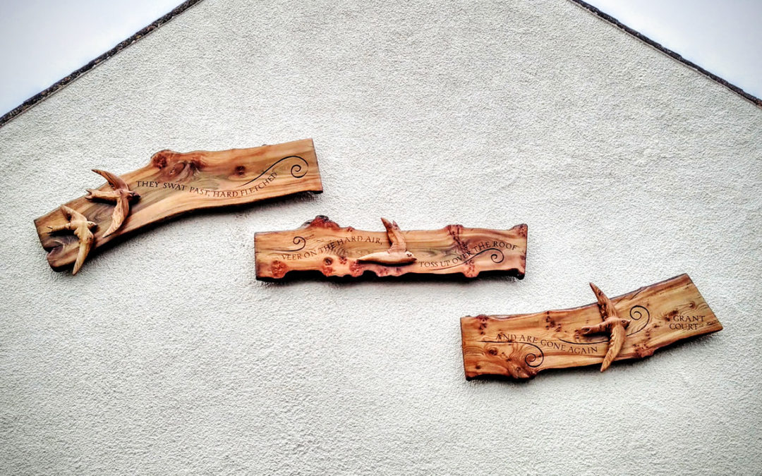 Flying swifts wall carvings